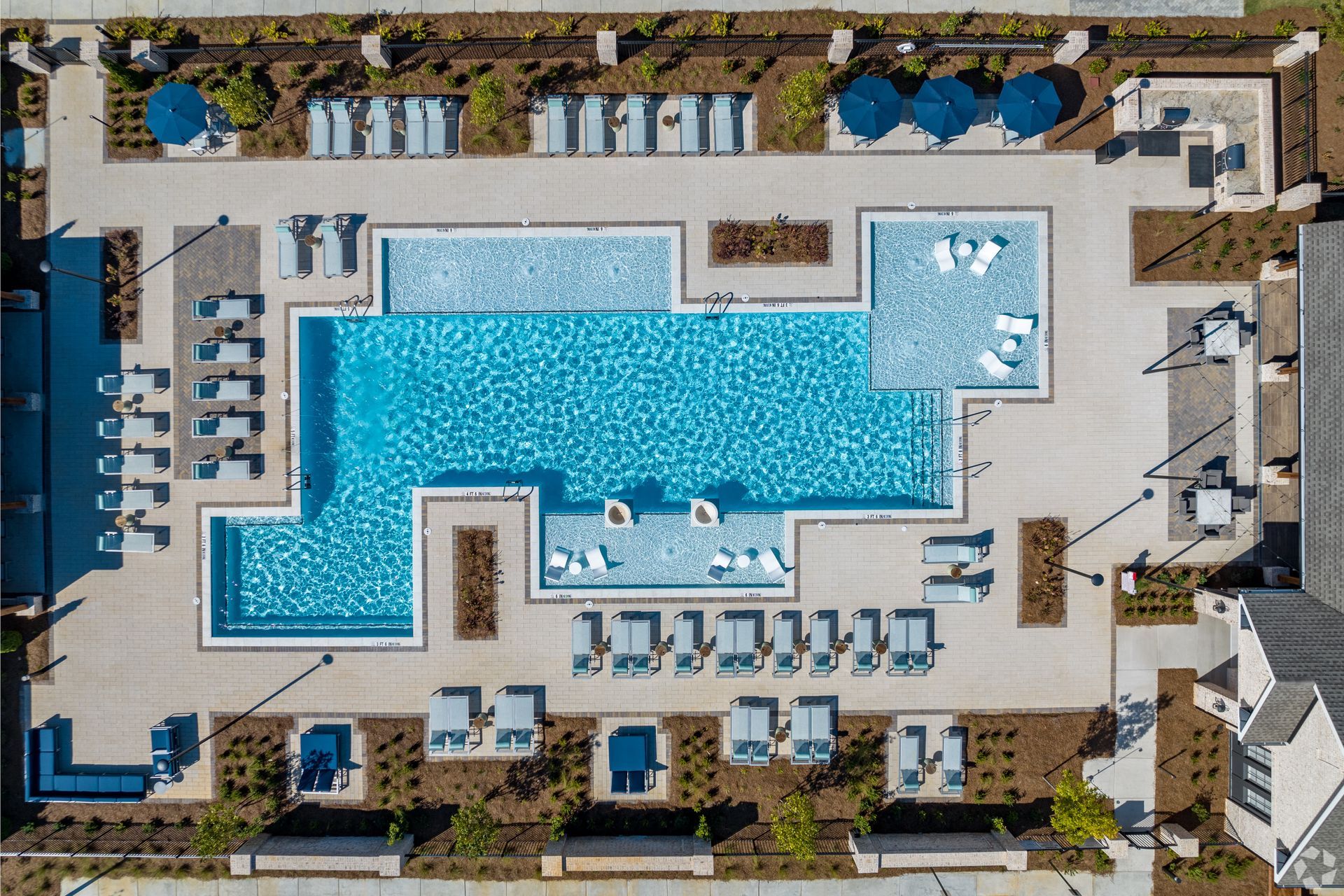 Aerial view of swimming pool at The Heights at Millcroft in Buford, GA.