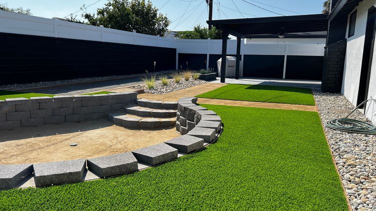 artificial grass, block, and decomposed granite