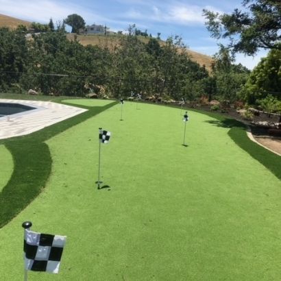 synthetic putting green and checkered flags