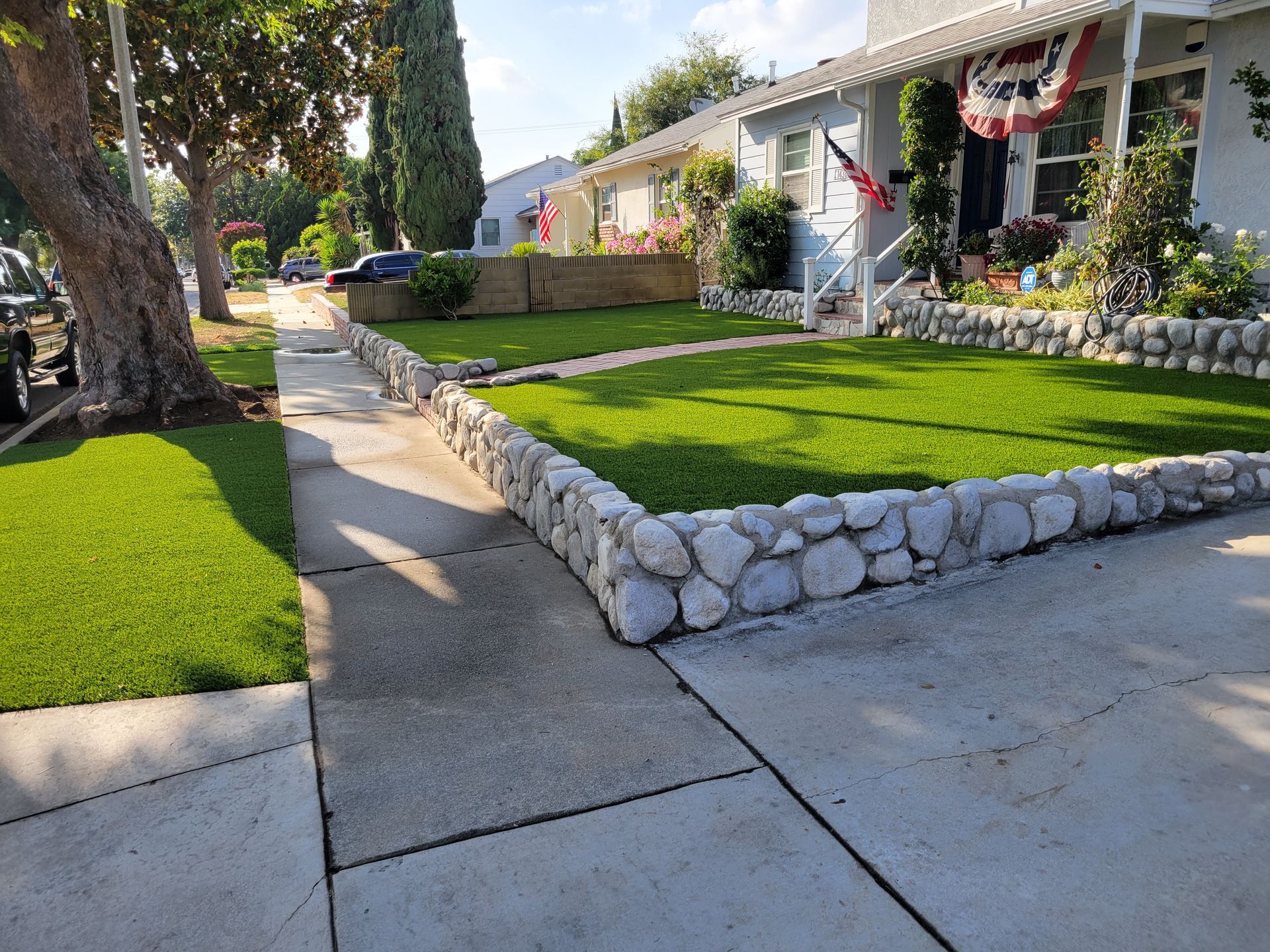 Front yard after artificial grass installation