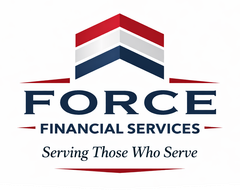 Logo for Force Financial Services: A red, white, and blue chevron icon above the company name and "Serving Those Who Serve."