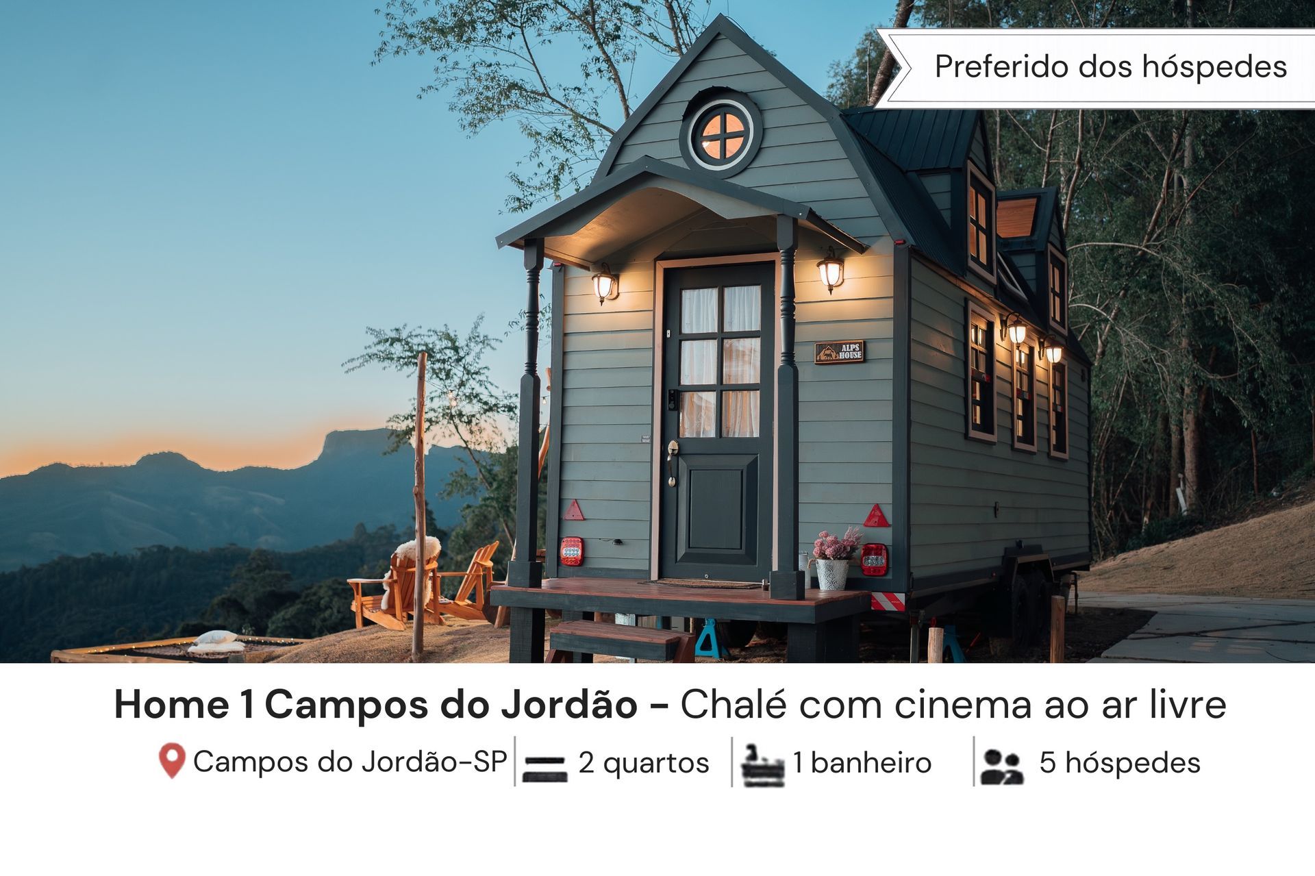 <p class="rteBlock">"Home 1 Campos do Jordão</p><p class="rteBlock">Chalé com ofurô e cinema ao ar livre</p><p class="rteBlock">📍 Campos do Jordão, SP   🛏 2 quartos   🚿 1 banheiro   👥 5 hóspedes"</p>