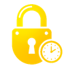 Un icono amarillo de un candado combinado con un reloj, que simboliza una seguridad bloqueada en el tiempo