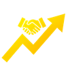 Un icono gráfico amarillo que muestra un apretón de manos colocado encima de una flecha con tendencia ascendente.