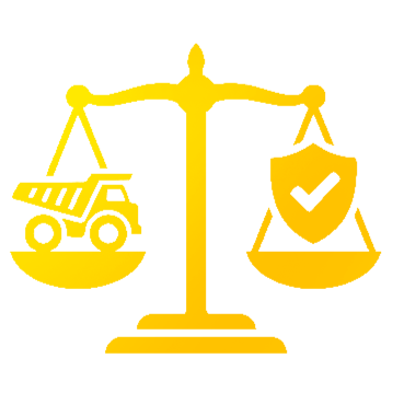 Icono amarillo: un carro minero lleno de mineral con un fondo de montañas.