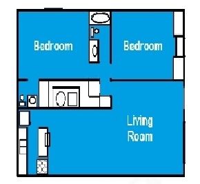 Floor Plan: 2 Bed · 1.5 Bath · 760 SQ. FT.