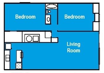 Floor Plan: 2 Bed · 1 Bath · 750 SQ. FT.