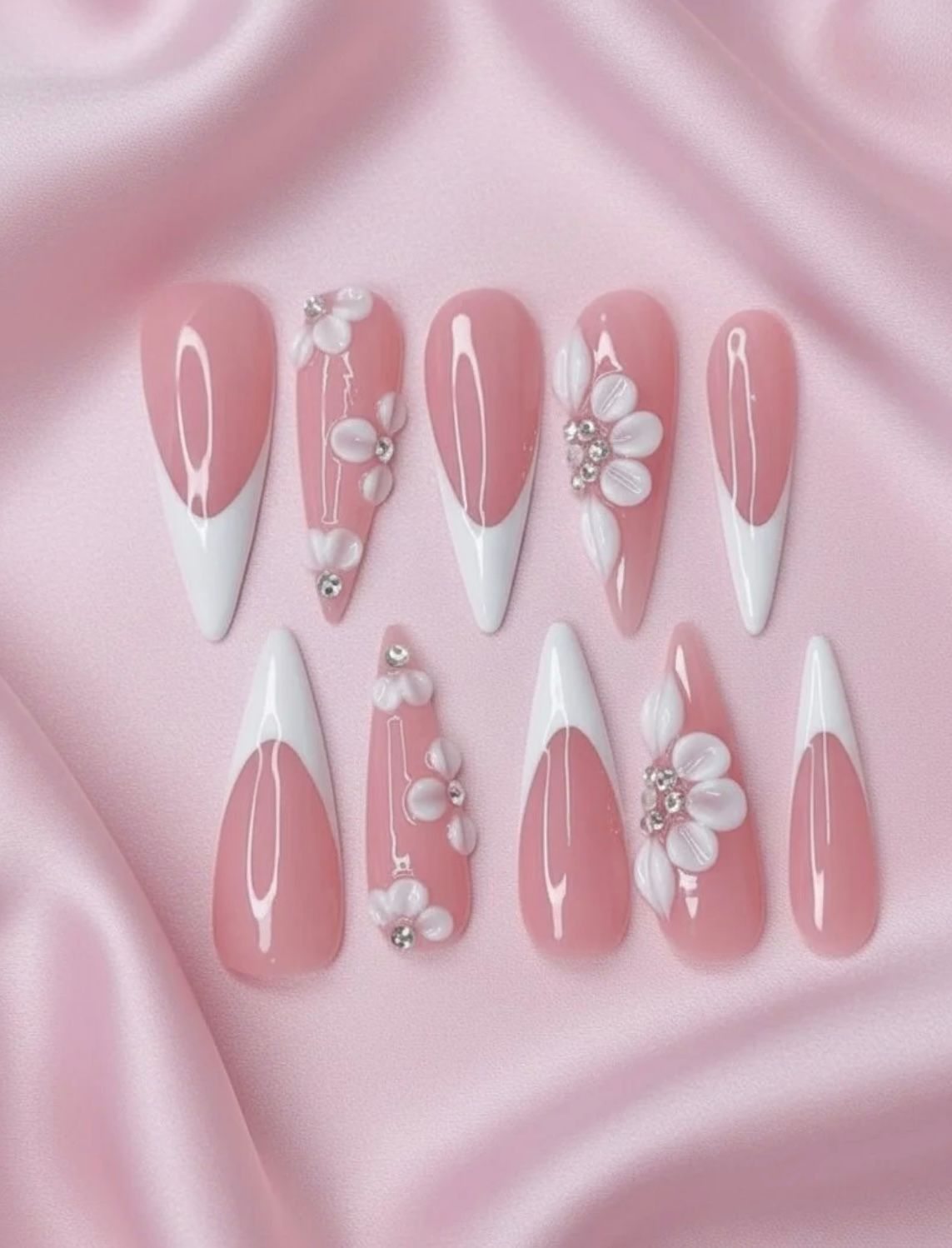 Almond Floral French Tips