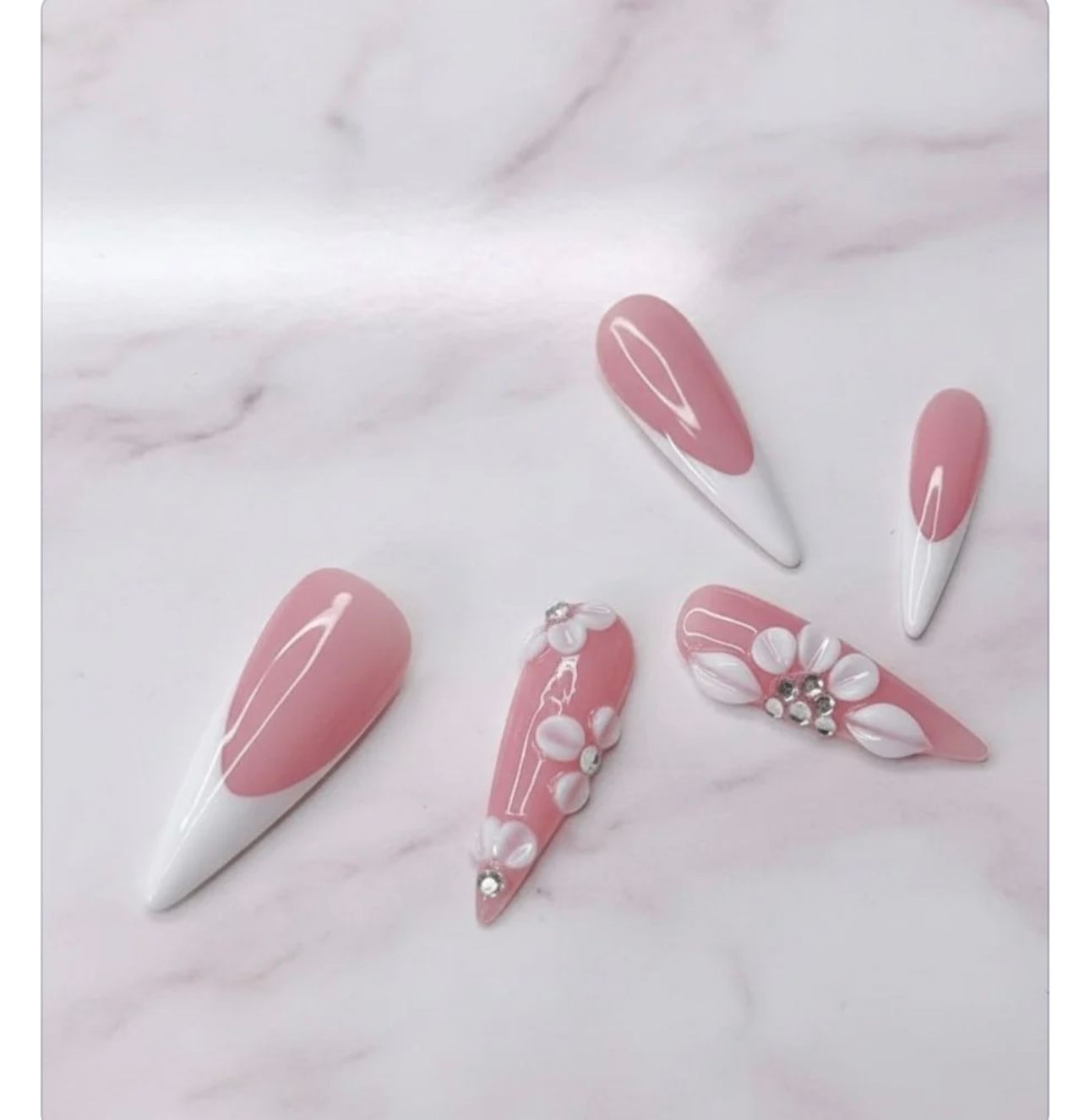 Almond Floral French Tips