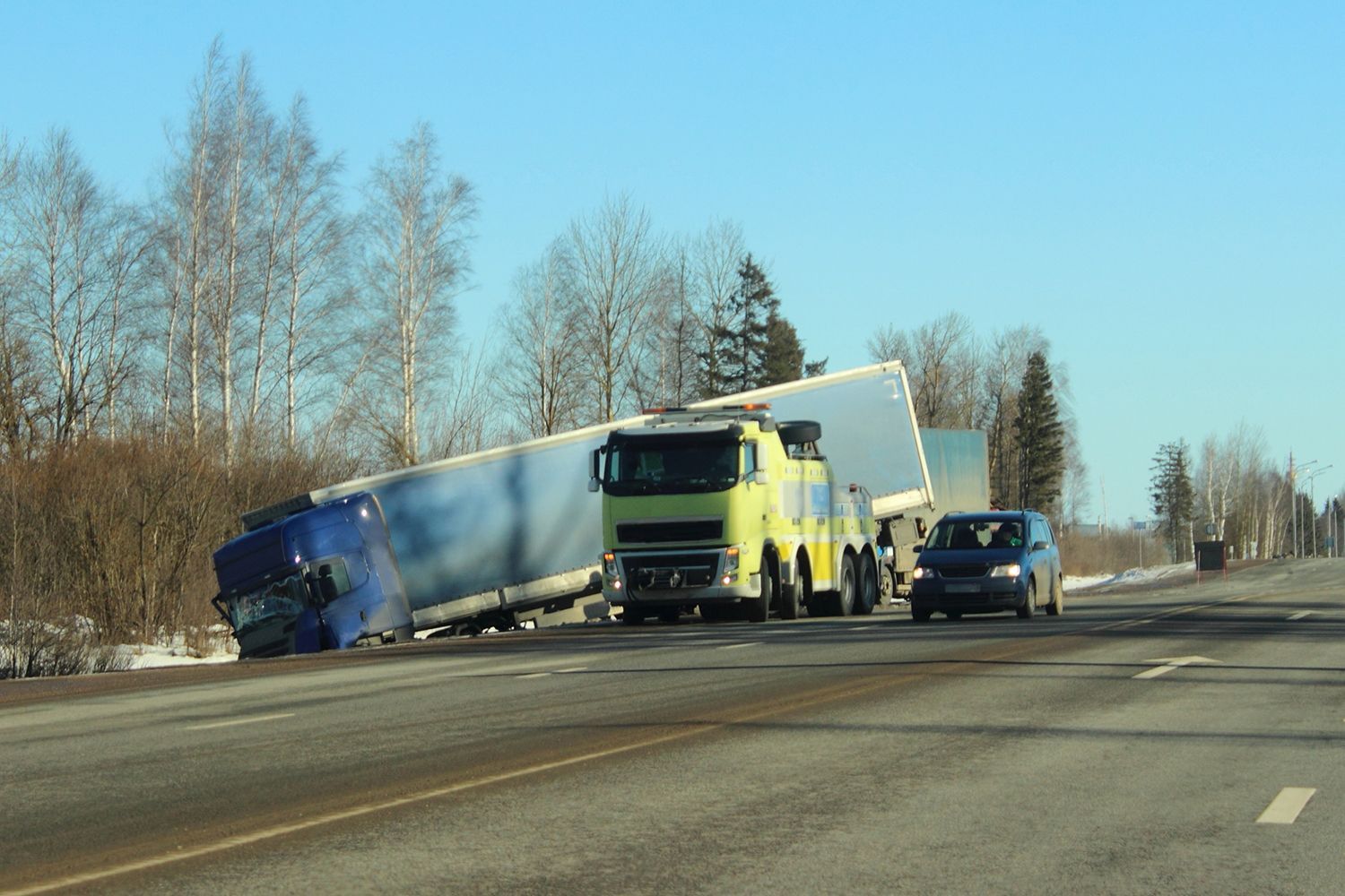 Heavy wrecked truck in the roadside ditch. Heavy wrecked truck in the roadside ditch.
