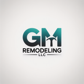 Logo for GM Remodeling LLC with teal "GM" and a small hammer icon. "REMODELING" and "LLC" are below.