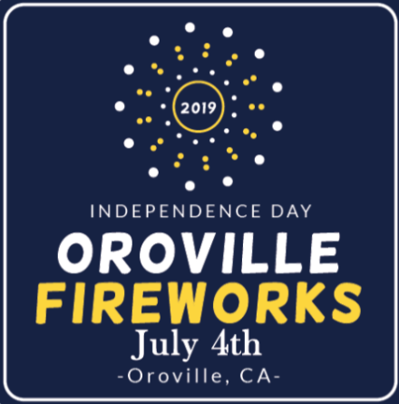 A logo for oroville fireworks on july 4th