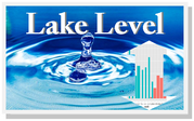 Lake level graphic with water droplet and rising graph.
