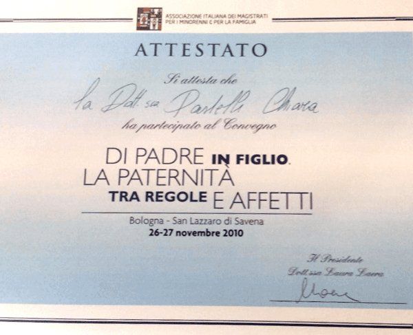 attestato di partecipazione al workshop Di Padre in Figlio