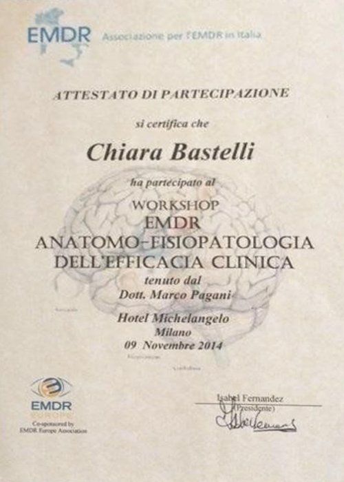 attestato di partecipazione al workshop EMDR