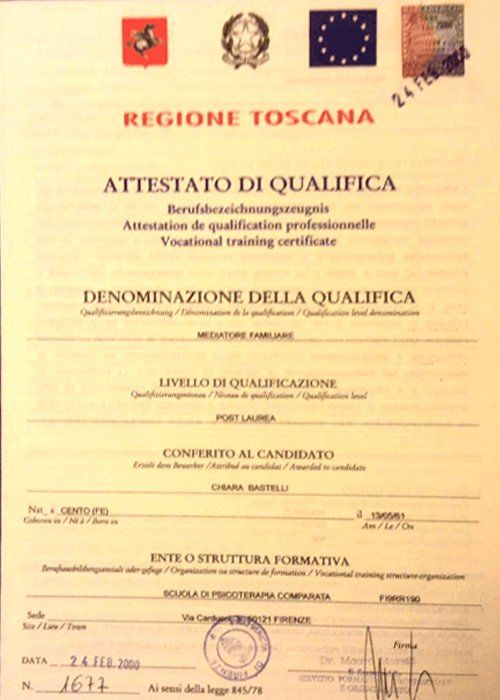 attestato di qualifica della psicologa
