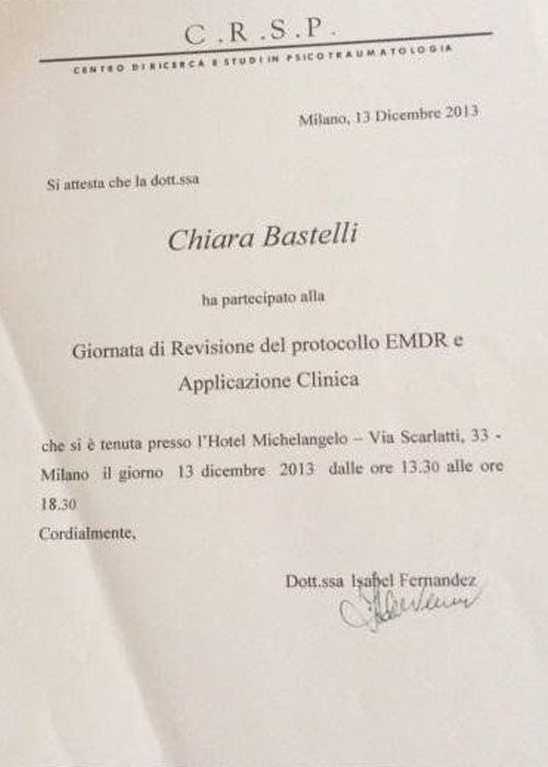 attestato di partecipazione della psicologa