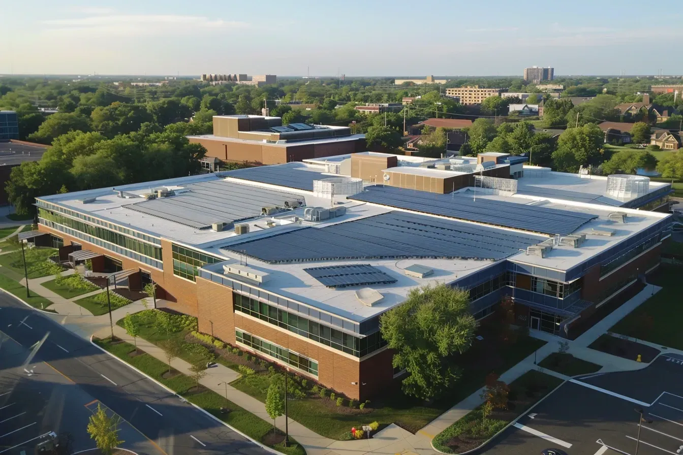 Flat roof flashing in Elgin IL includes parapet wall termination bars, pitch pockets, and expansion joints.