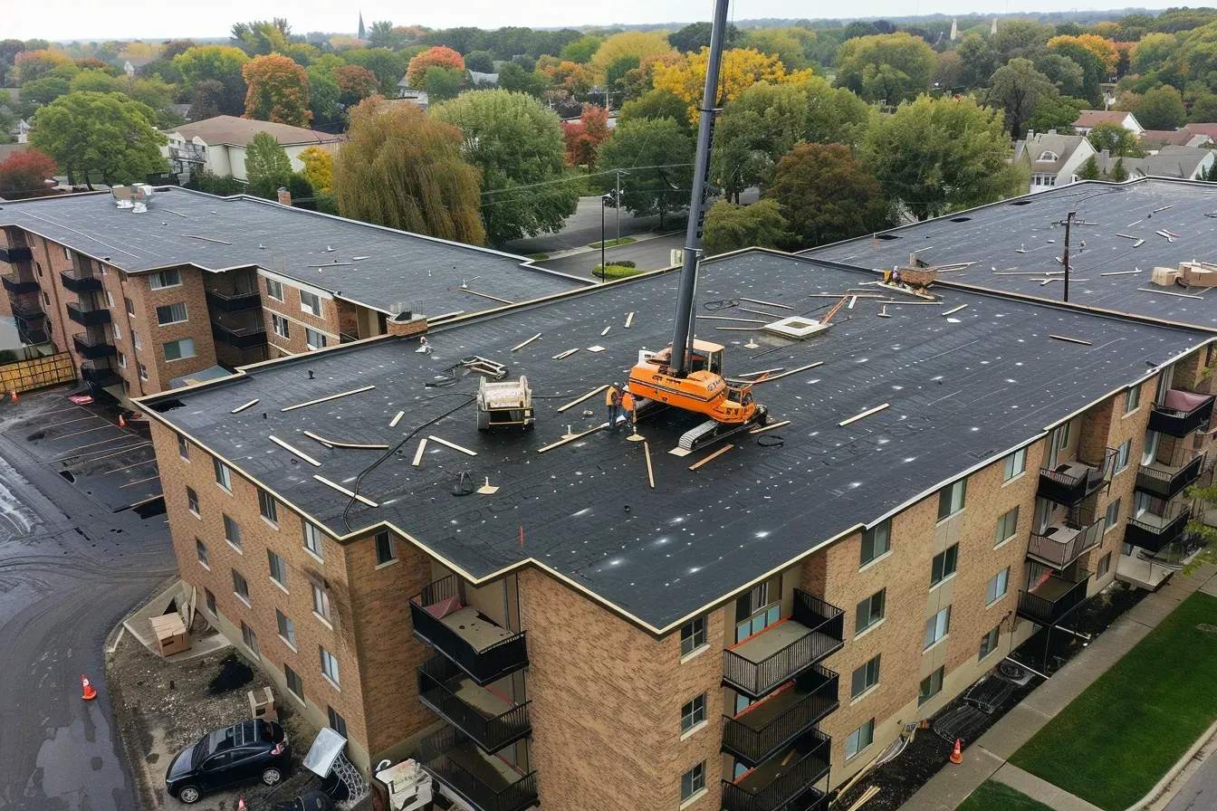 Roofing for warehouses, industrial parks, and large commercial properties throughout Elgin IL and Kane County.