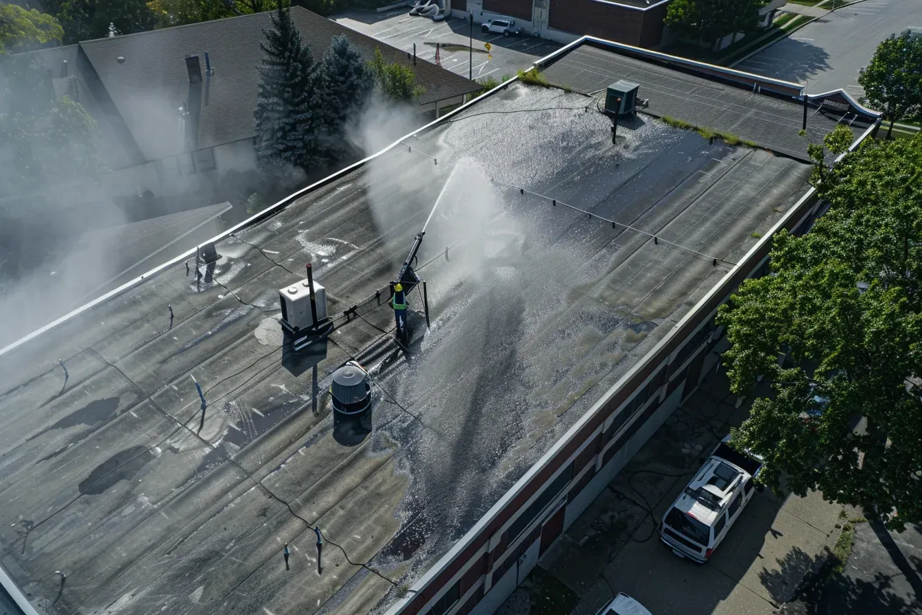 Licensed commercial roofers in Elgin IL performing flat roof repairs with heat-welded TPO and cold-applied solutions.