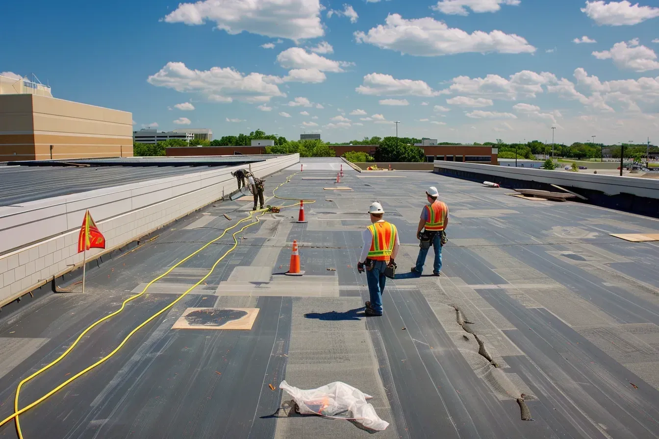 Elgin IL roof maintenance for commercial buildings with standing water, debris buildup, and clogged roof drains.