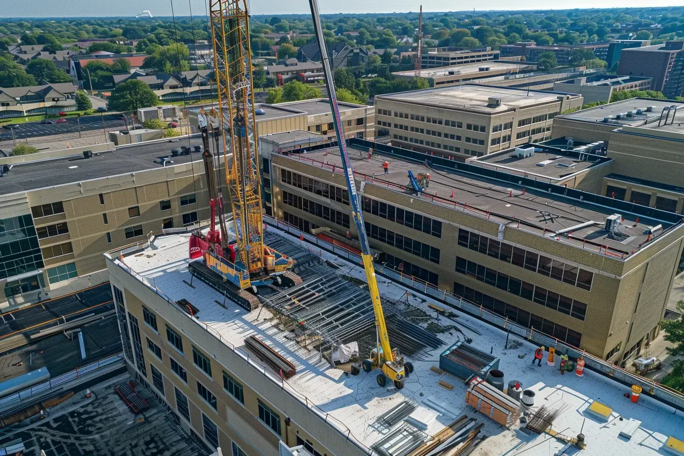 Elgin IL commercial reflective roof contractors installing cool roofing membranes like TPO, PVC, and acrylic coatings for maximum heat reflection and building efficiency.