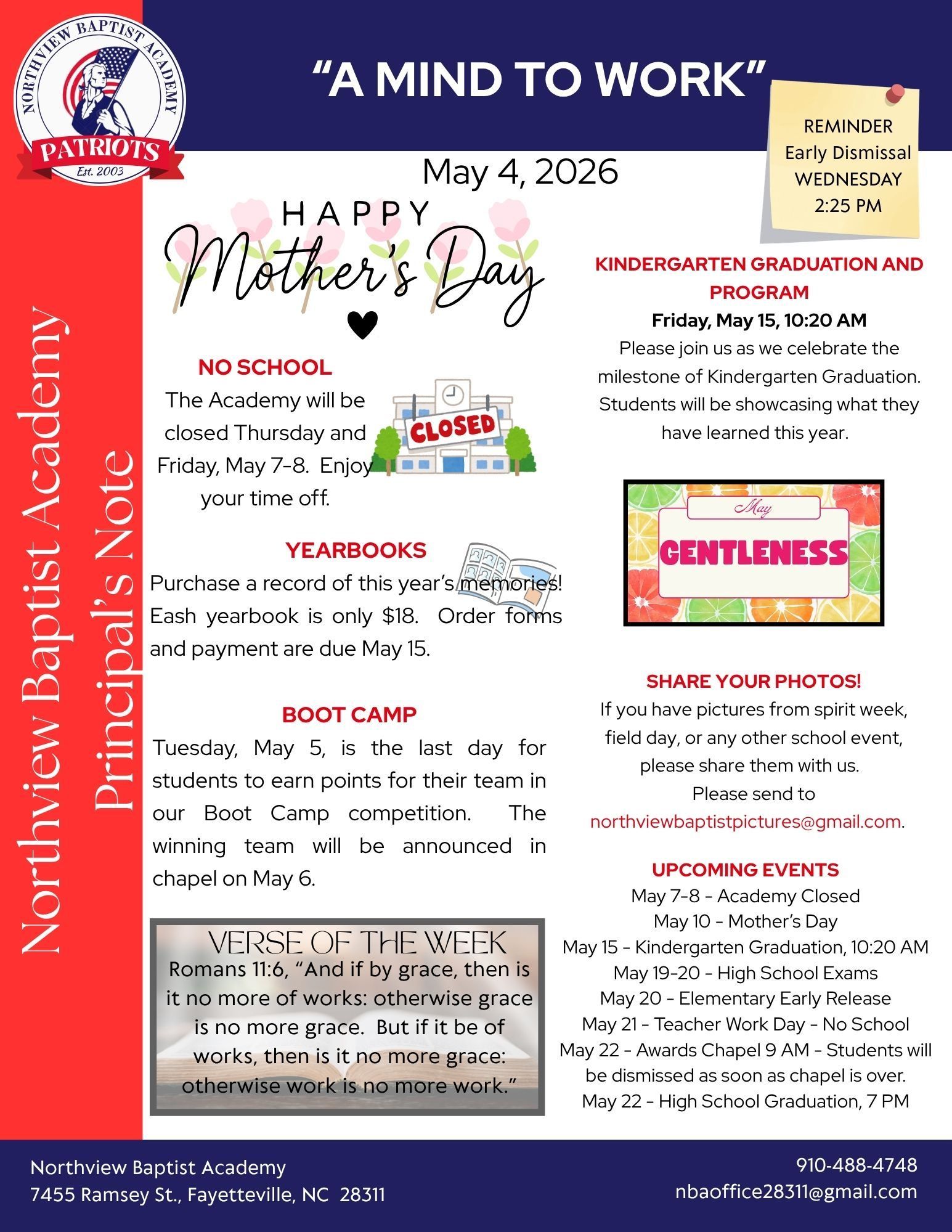 Newsletter for Northview Baptist Academy dated January 27, 2026, featuring academic awards, school updates, and events.