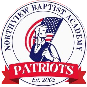 Logo for Northview Baptist Academy Patriots featuring a patriotic figure holding an American flag with text.