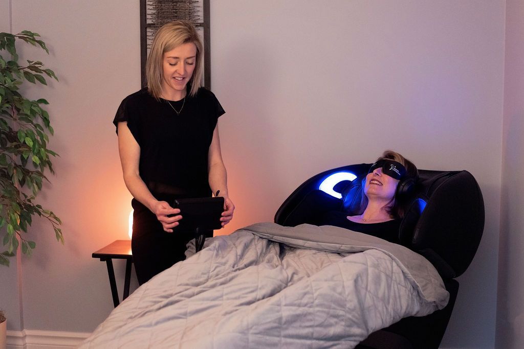 A woman undergoing NuCalm therapy