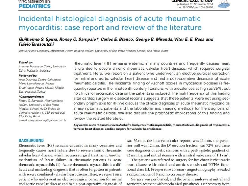 Título do artigo: Diagnóstico histológico incidental de miocardite reumática aguda: relato de caso e revisão da literatura.