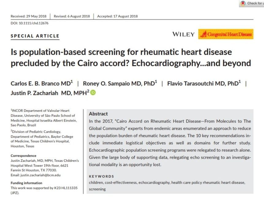 Artigo sobre triagem de doença cardíaca reumática, intitulado