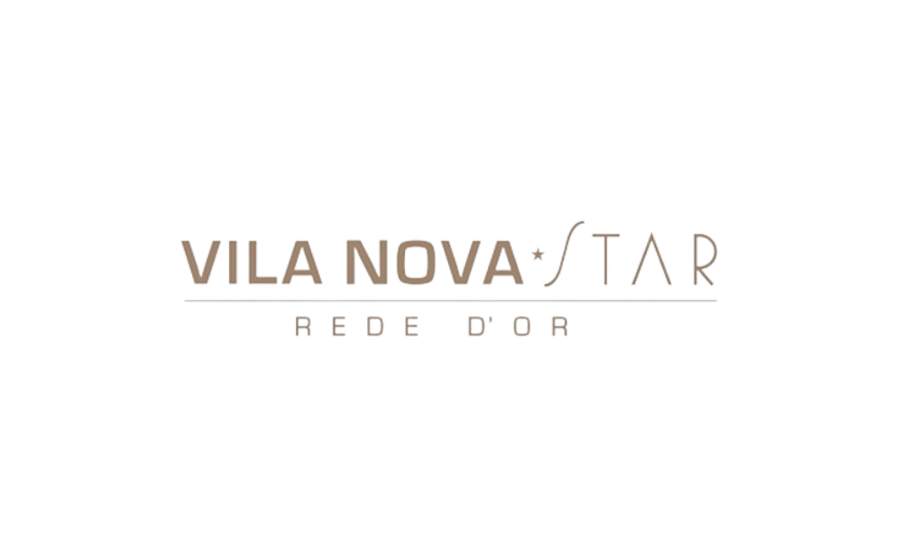 Logotipo da Vila Nova Star Rede D'Or em texto marrom.