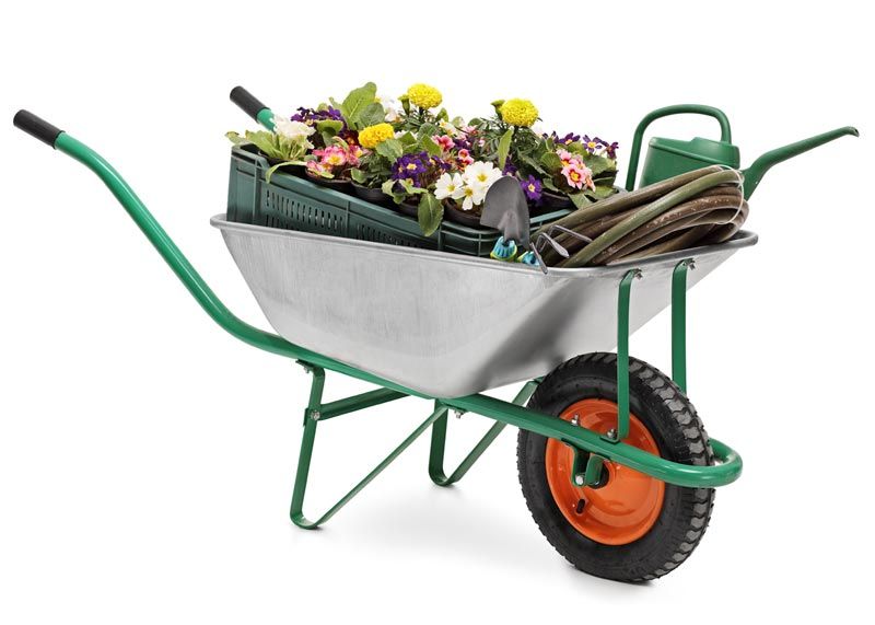 Wheelbarrow Full Of Gardening Equipment — Bay City, MI — Homelight Gardens