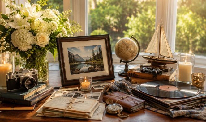 Elegant memorial display with candles and personal keepsakes for cremation services Pennsburg, PA