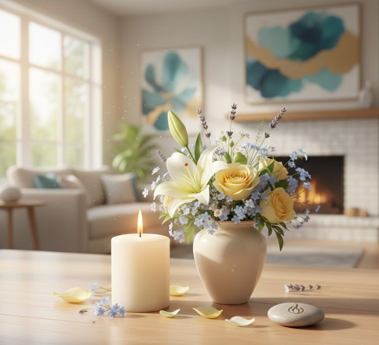 Serene remembrance scene symbolizing Center Valley, PA funeral home and cremations in a calming interior space