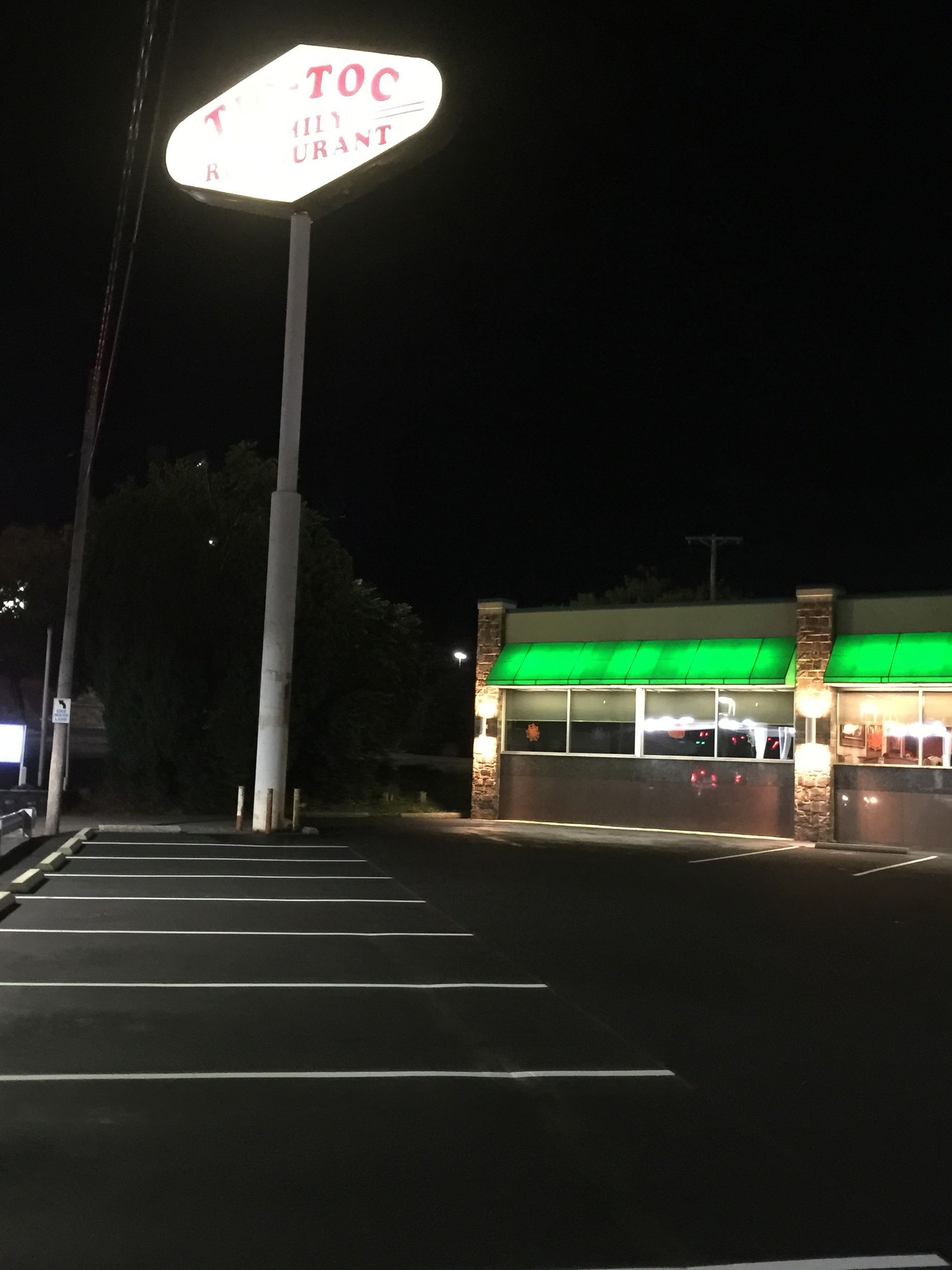 A diner is lit up at night