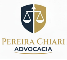 Logotipo do escritório de advocacia: Escudo com balança da justiça; texto 