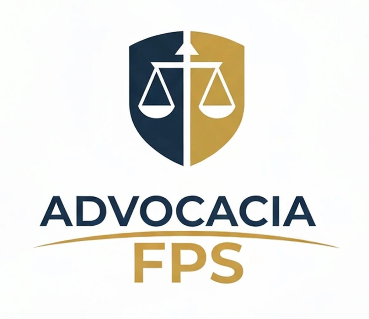 Logotipo do escritório de advocacia: Escudo com balança da justiça; texto 