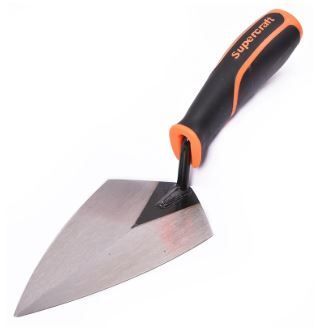 A supercraft trowel with a black and orange handle