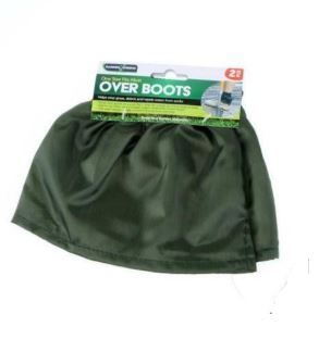 A pair of green over boots in a package