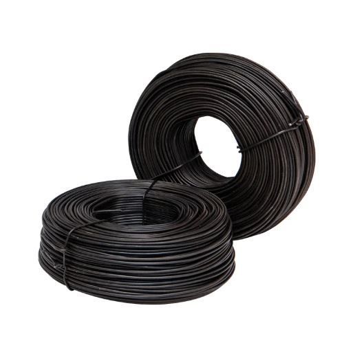 Two rolls of black wire are sitting next to each other on a white background.