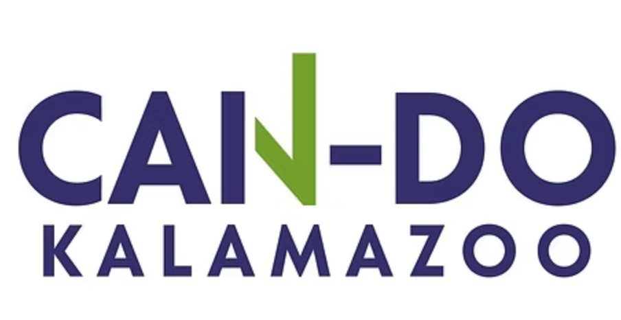 A blue and green logo for can-do kalamazoo