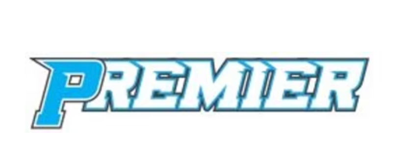 The premier logo is blue and white on a white background.