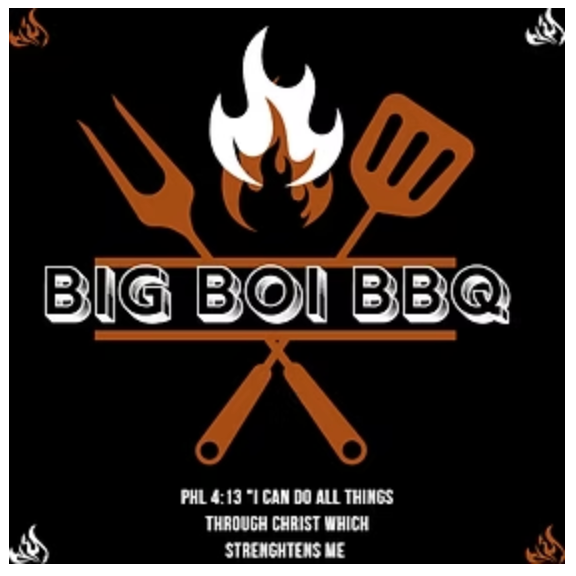 A poster for big boi bbq with a fork and spatula