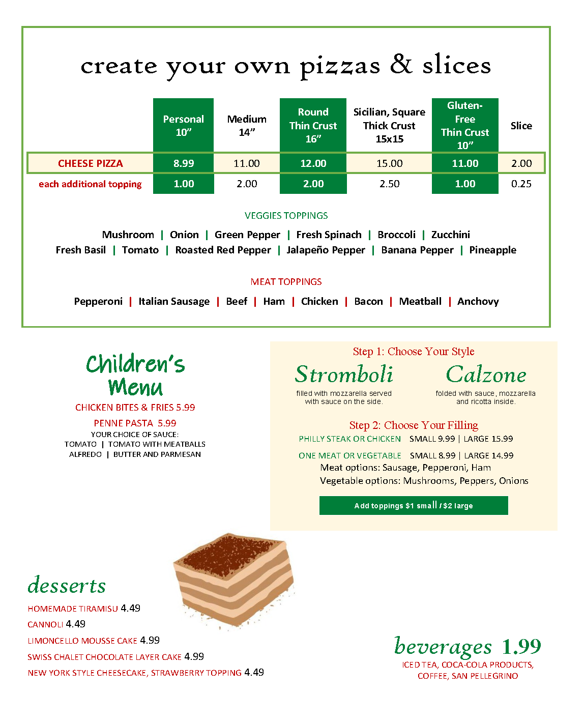 Menu Page 4 — Creedmoor, NC — Rino's Italian Grill and Pizza