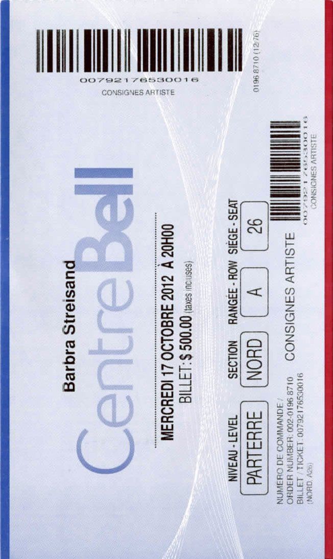 2012 Montreal Streisand ticket stub