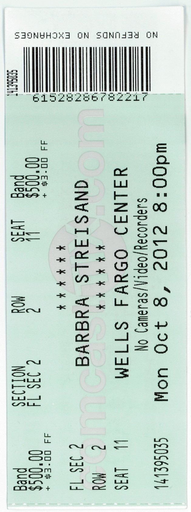 2012 Philadelphia Streisand ticket stub