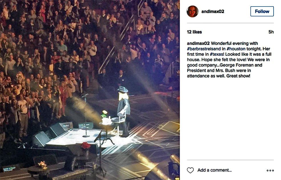 Instagram photo of Streisand in front of sold out crowd at Toyota Center, Houston.