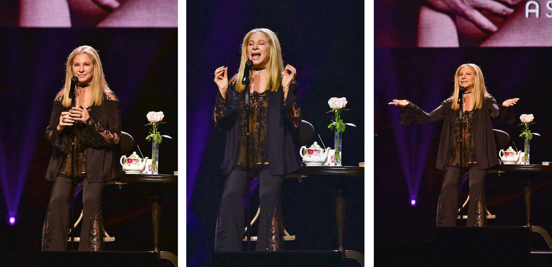 Three photos of Barbra Streisand singing on stage in Philadelphia, 2016. Photos by: Lisa Lake