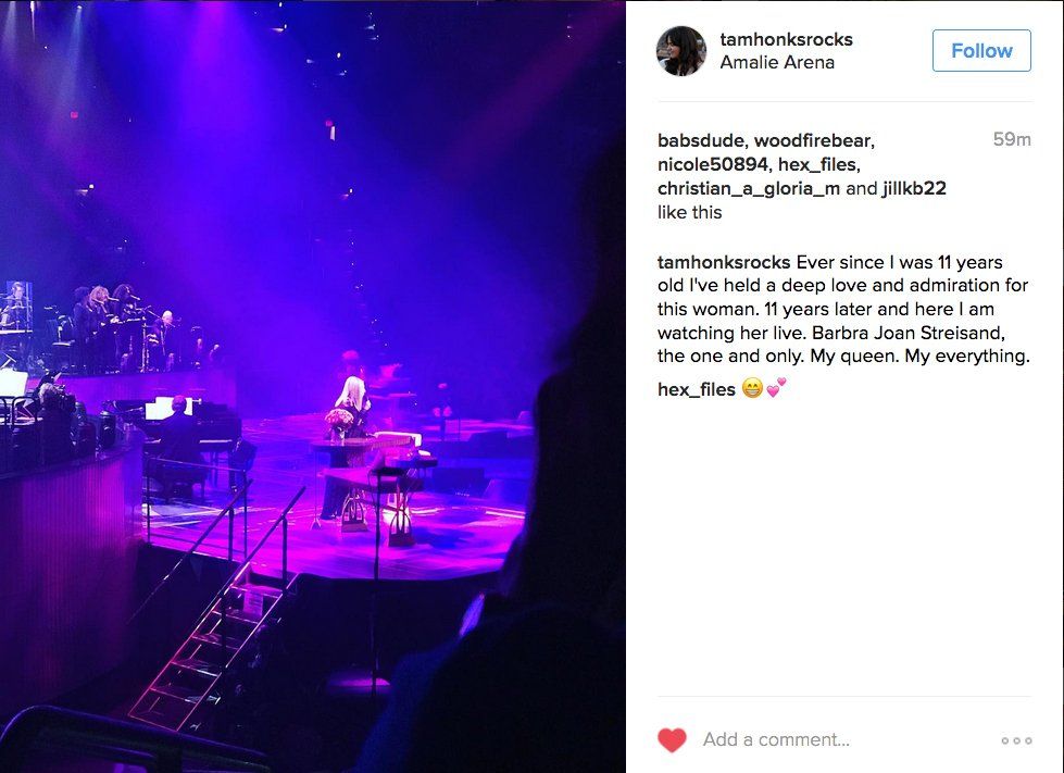 Instagram post about Streisand at the Amalie Arena, Tampa.